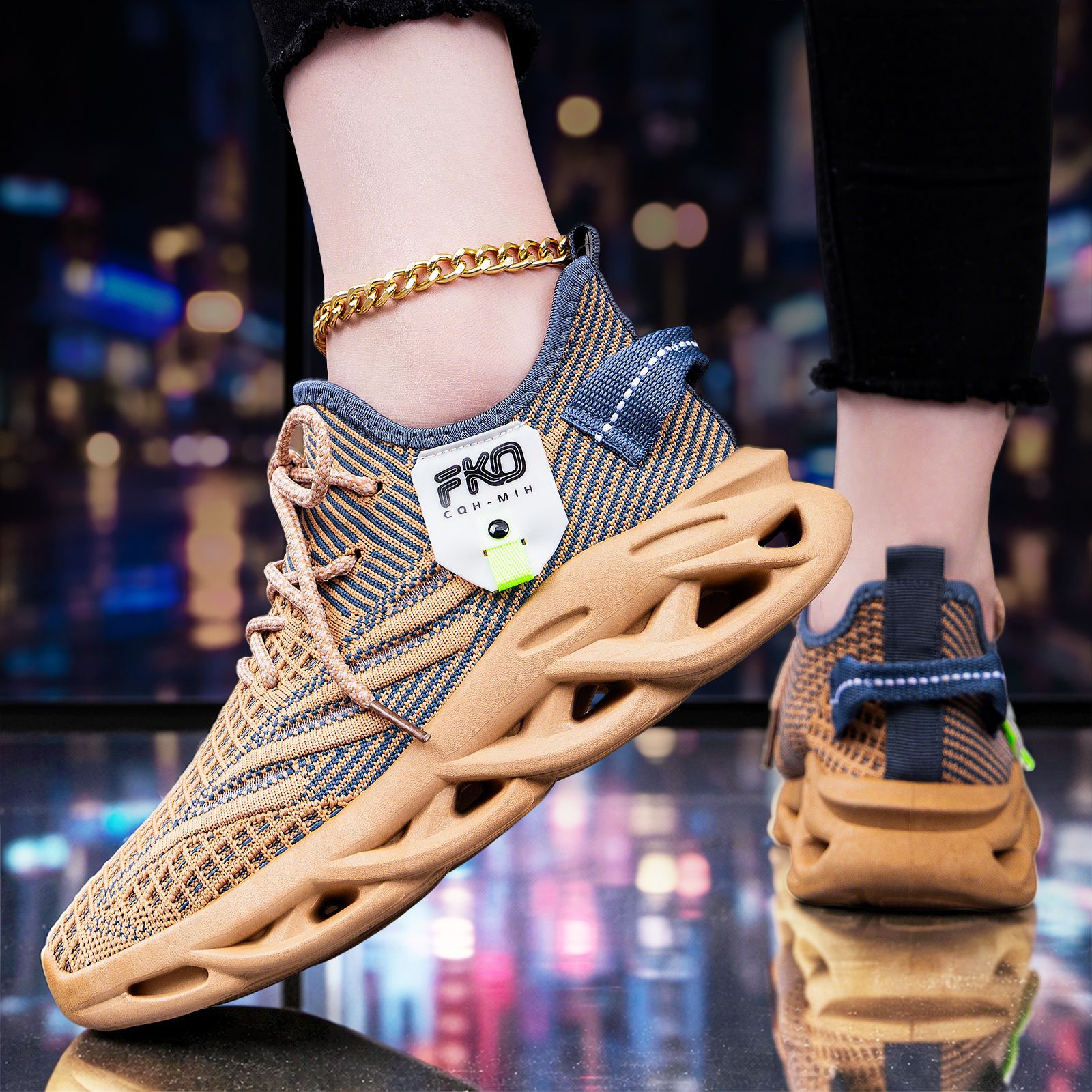 Knit Fabric Lace Up Sneakers - Мужские дышащие вязаные кроссовки с подошвой