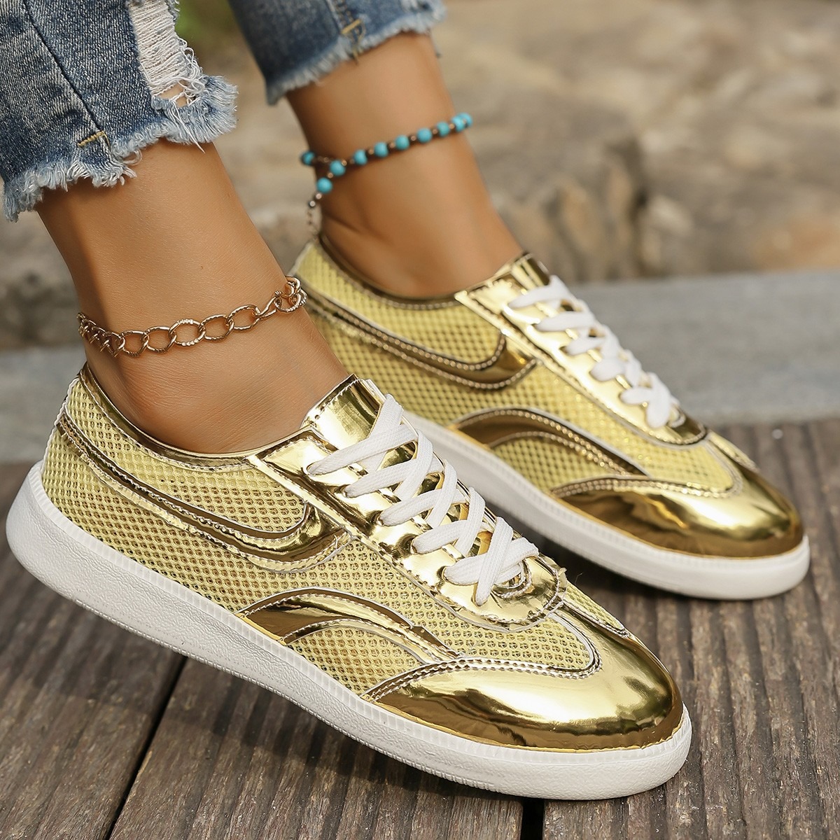 Knit Fabric Lace Up Sneakers - Новые женские кроссовки, дышащая вязаная сетчатая