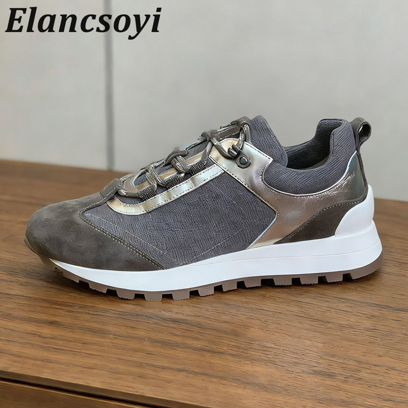 Knit Fabric Lace Up Sneakers - Женские кроссовки на шнуровке с декором
