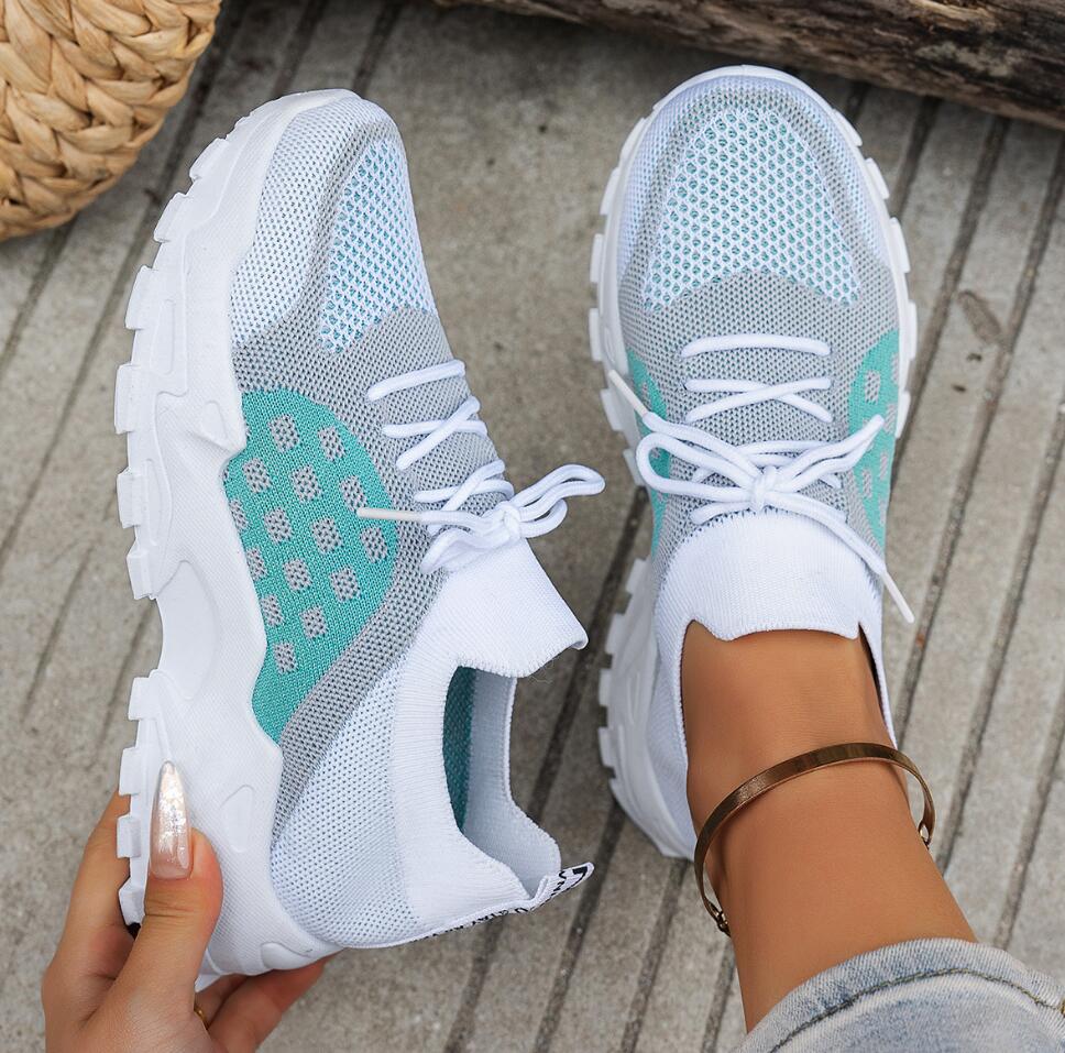 Knit Fabric Lace Up Sneakers - Женские дышащие кроссовки из сетчатого трикотажа,