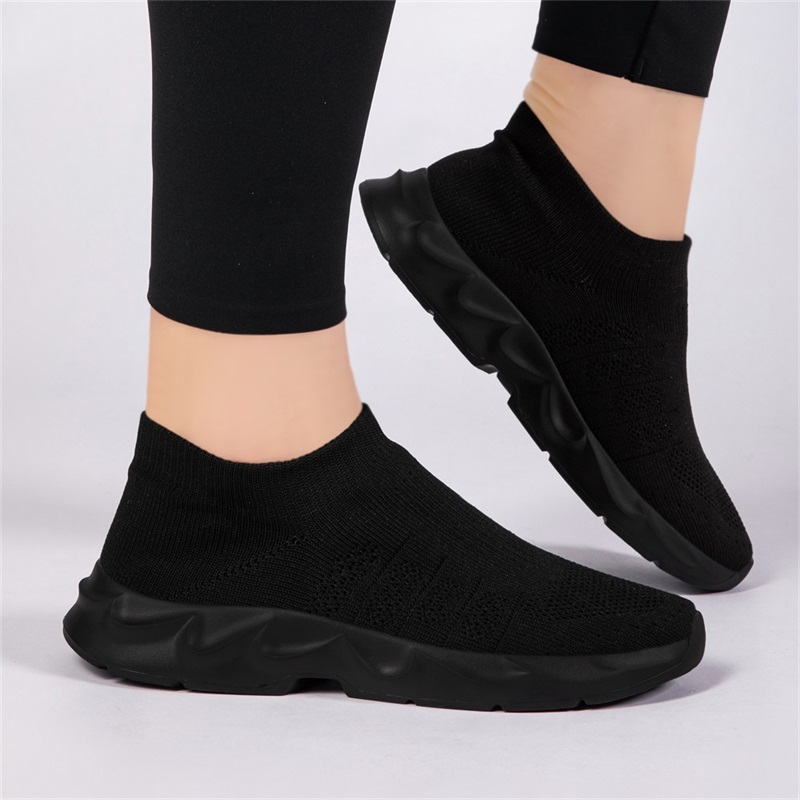 Knit Fabric Lace Up Sneakers - Женские сетчатые вязаные туфли без шнуровки,