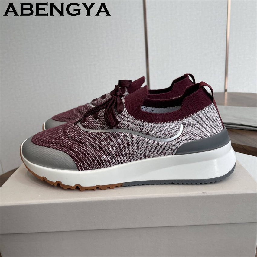 Knit Fabric Lace Up Sneakers - Новые мужские разноцветные вязаные лоферы, кроссовки