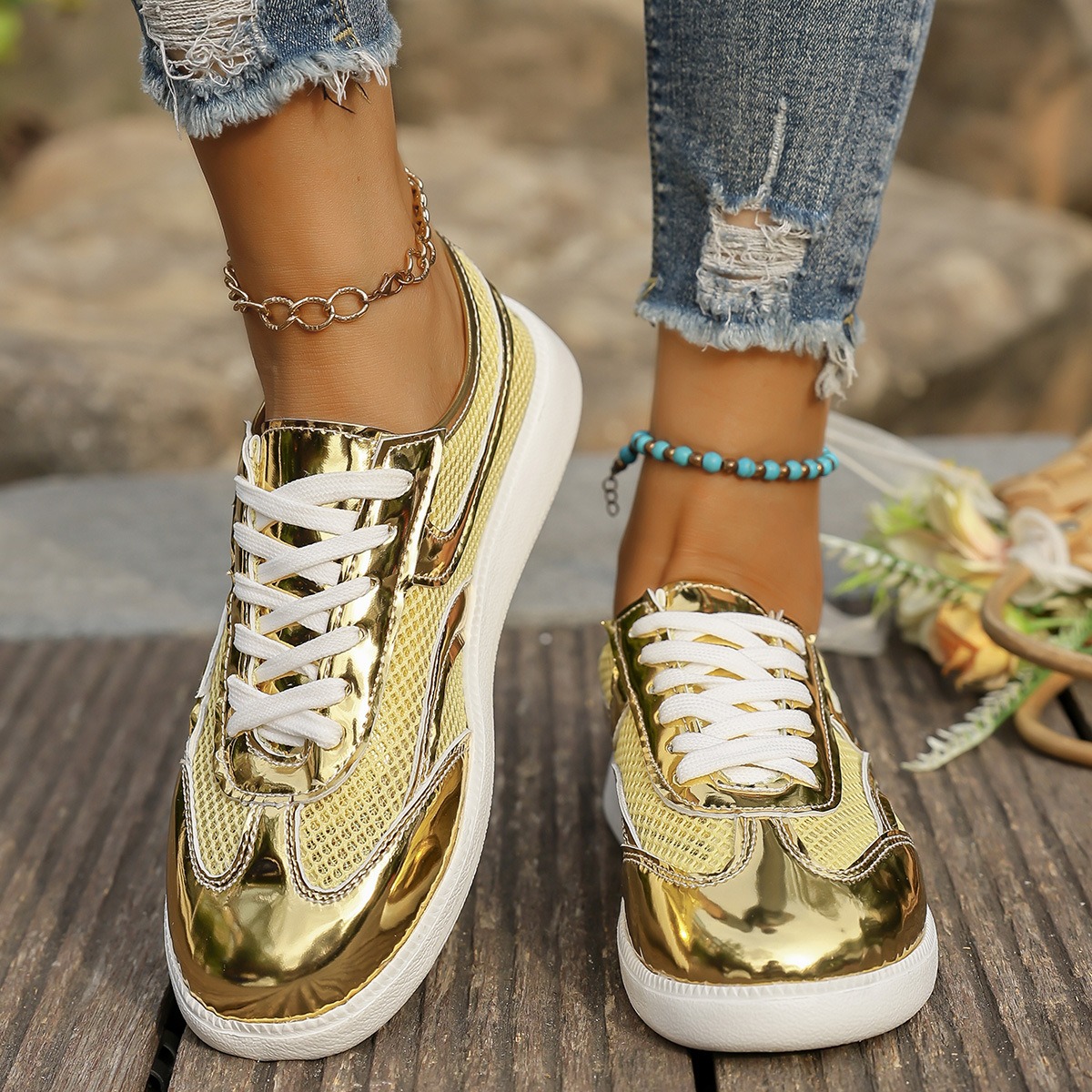 Новые женские кроссовки, дышащ – обзор и цена Knit Fabric Lace Up Sneakers