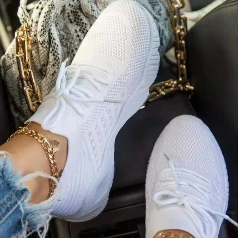 Женские повседневные вязаные к – обзор и цена Knit Fabric Lace Up Sneakers