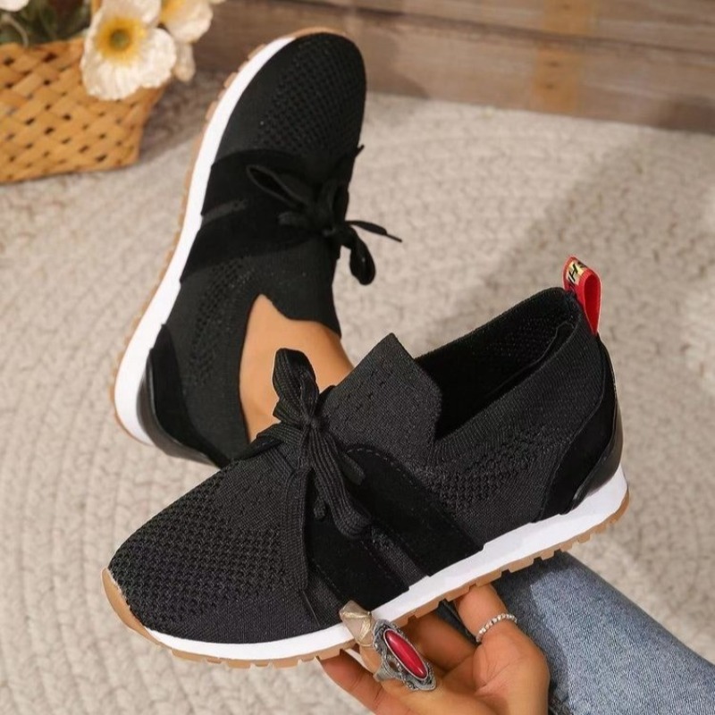 Новые черные вязаные дышащие ж – обзор и цена Knit Fabric Lace Up Sneakers