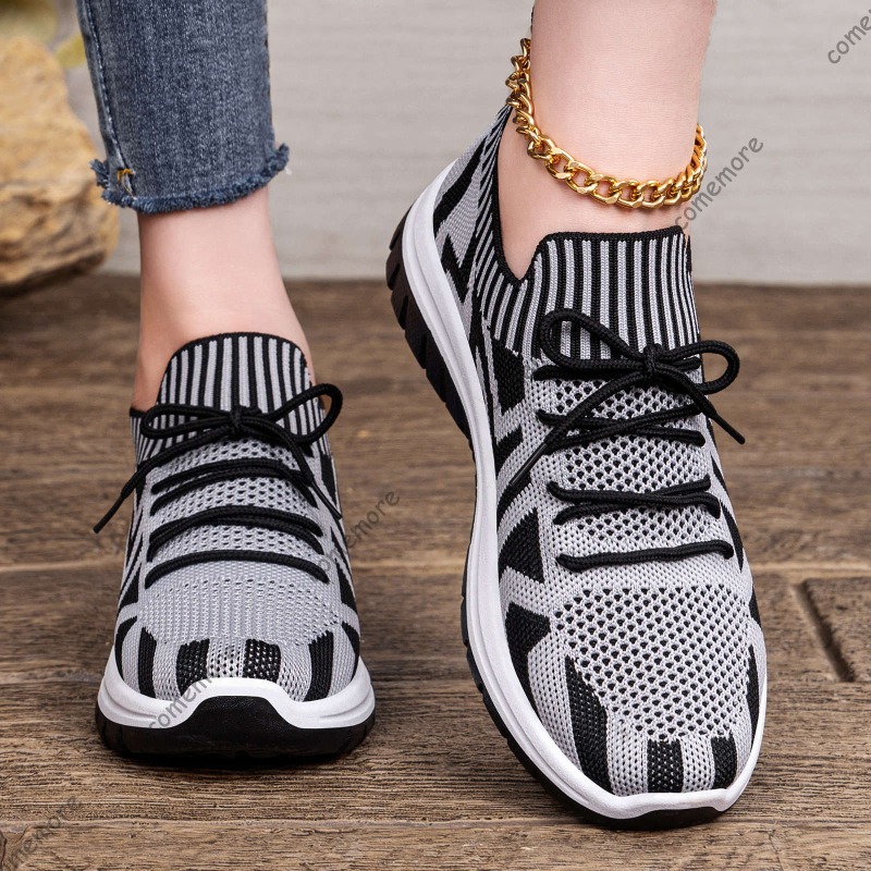Женские вязаные слипоны-кеды н – обзор и цена Knit Fabric Lace Up Sneakers
